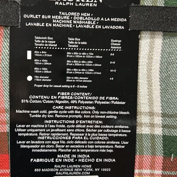 NEW Ralph Lauren 60 x 104” Plaid Christmas Tablecloth - Picture 4 of 5